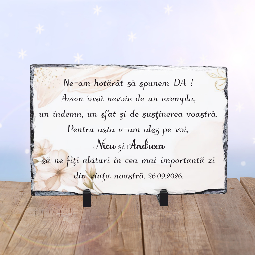 Piatră ardezie personalizată pentru Viitori nași
