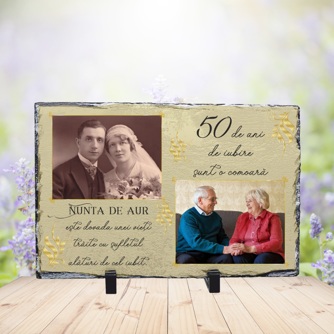 Piatră ardezie personalizată pentru Nunta de Aur